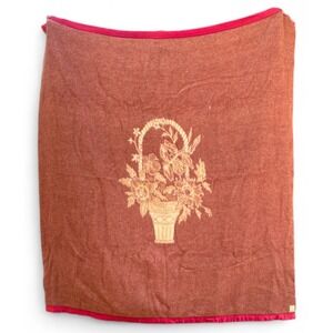 Vintage Golden Dawn Wool Blanket Coral Yellow 71x58 Reversible